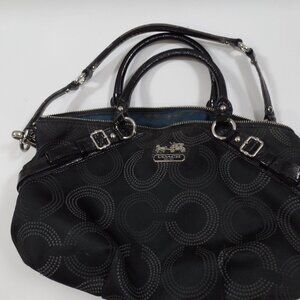 Coach Madison Signature Op Art Black Canvas Top Handle Satchel Shoulder Bag